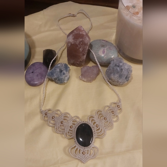 Macrame Blue Lapis Gemstone Necklace - Picture 1 of 2